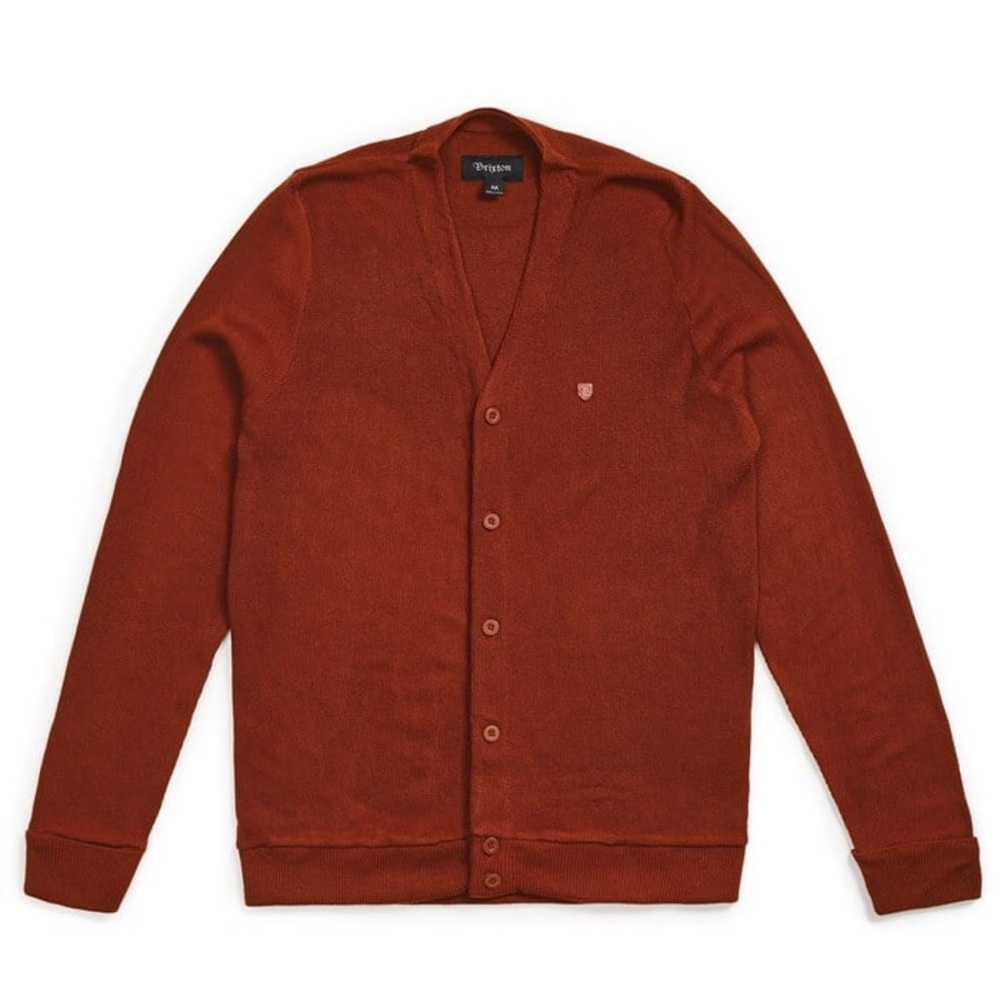 Brixton Wool Blend Button Cardigan Brown Red V Neck Academia Preppy Light-XS